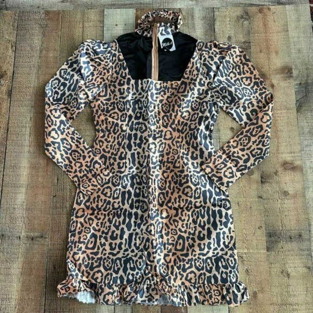 ASOS Milk it vintage puff sleeve leopard print dress with cut out detail -M